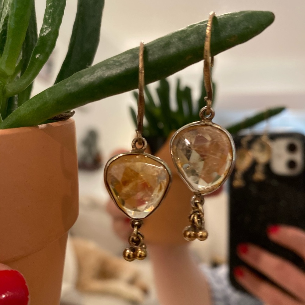Citrine Stone and gold plated dangly earrings